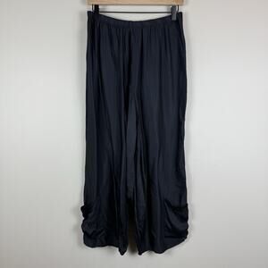 Stark X Baggy Silky Pants Womens M Black Drop Crotch Pocket Lagenlook‎ Slouchy